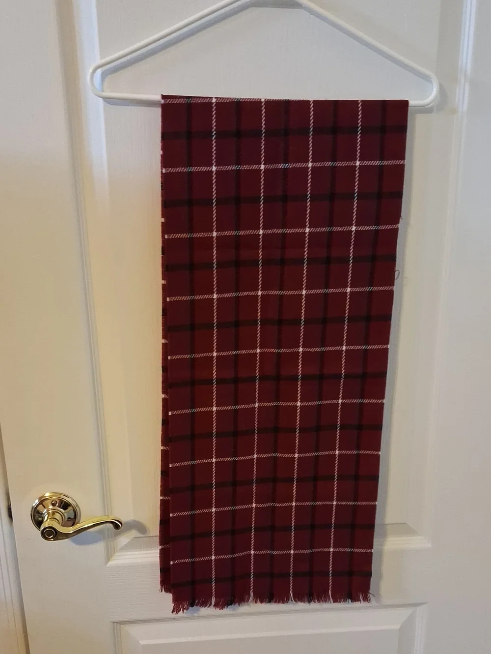 Plaid Burgundy Scarf with Black & White Windowpane